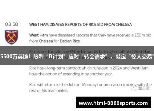 5500万英镑！热刺“B计划”应对“转会请求”，敲定“惊人交易”